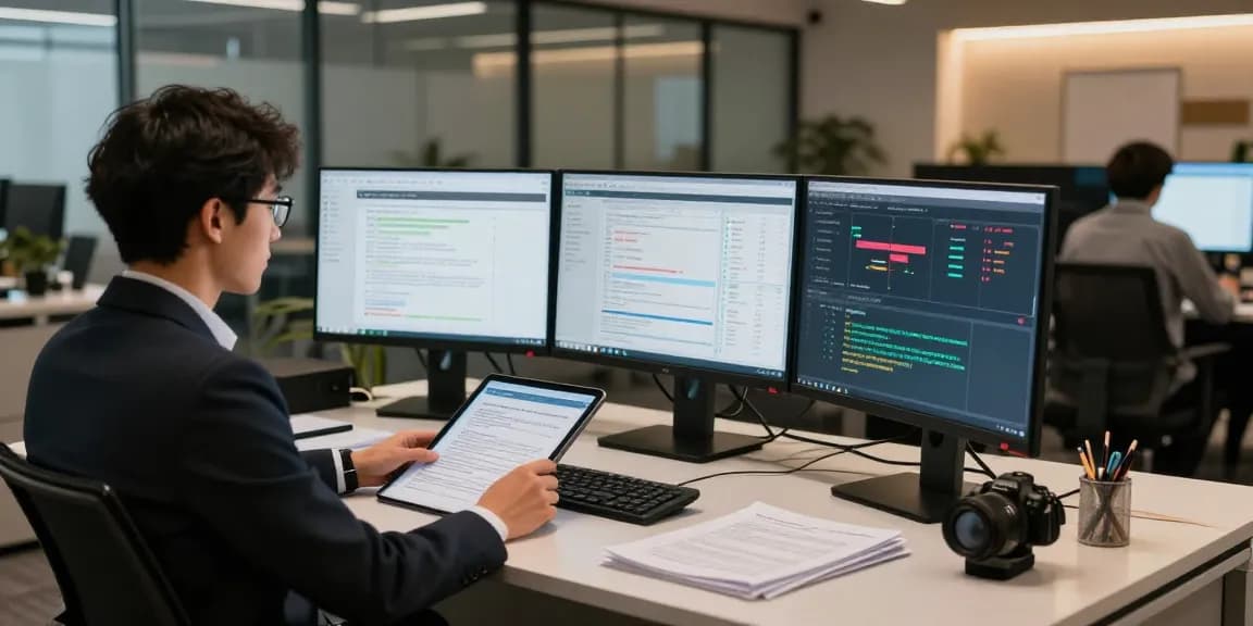 Compliance analyst using document fraud detection technology in a modern office.
