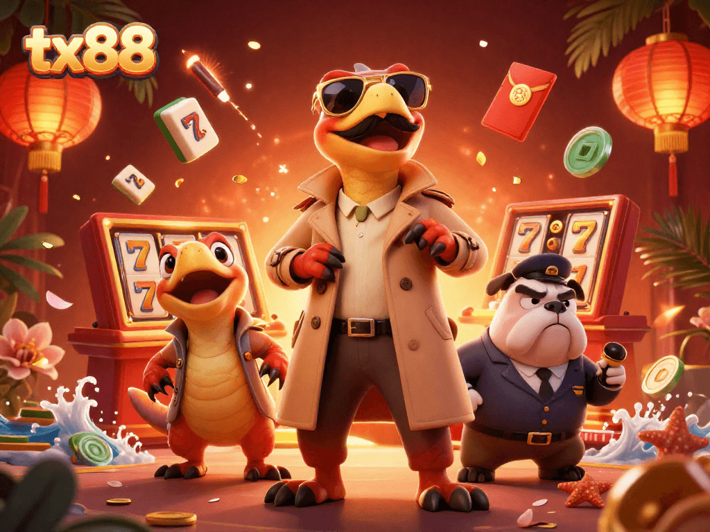Experience the excitement of tx88 with raptors entering a VIP casino, filled with vibrant symbols.