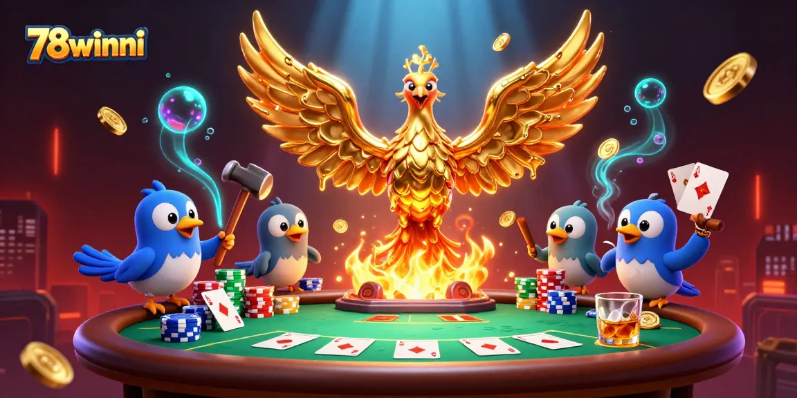 Experience thrilling gaming at 78winni with a vibrant casino scene featuring a phoenix and poker elements.