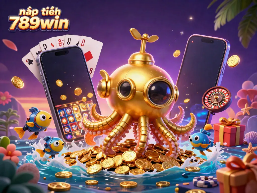 Experience the thrill of nạp tiền 789win with a vibrant 3D illustration of undersea casino treasures