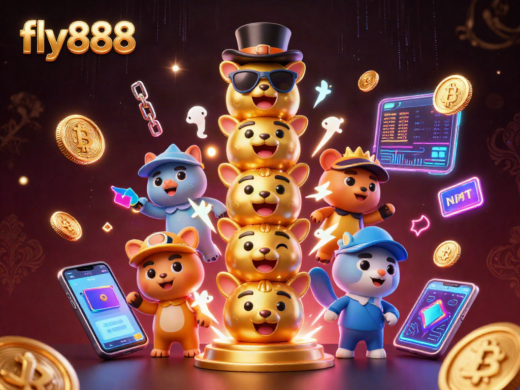 Engage with the vibrant fly888 casino scene featuring a golden totem pole and crypto elements.