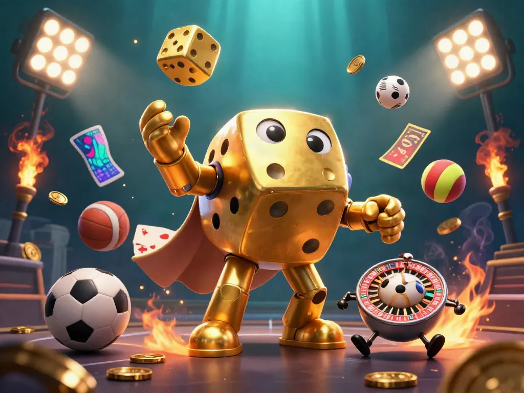 Engage with keonhacaivietnam by playing alongside a lively golden dice golem, sports balls, and exciting casino elements.