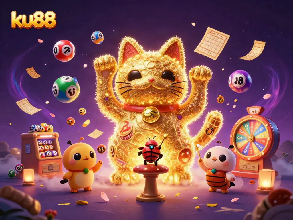 Transform your luck with ku88: a mesmerizing casino scene featuring a lucky cat and vibrant gaming elements.