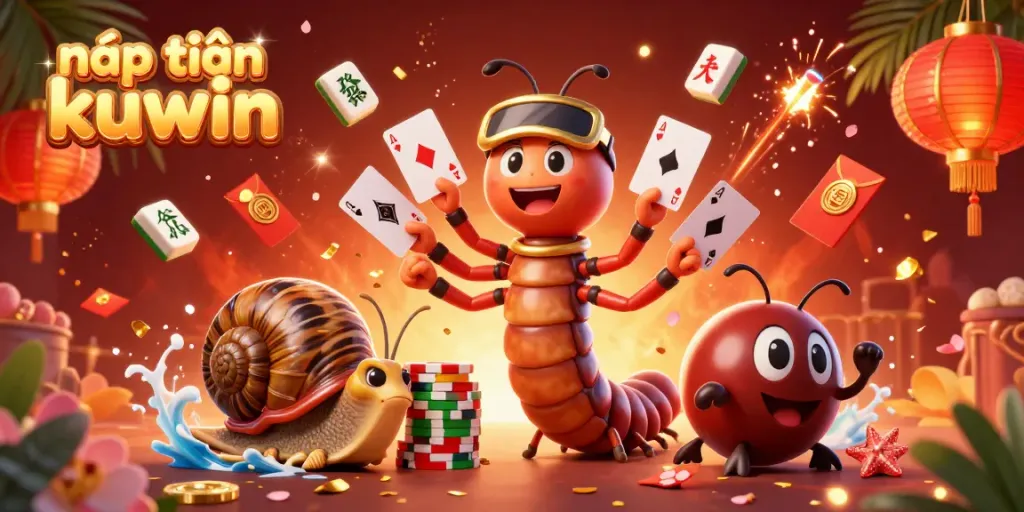 Engage in nạp tiền kuwin with colorful 3D casino characters and festive elements.