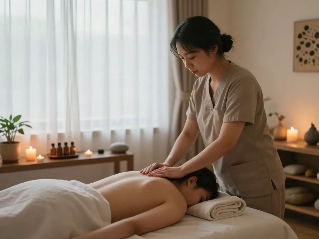 Experience a rejuvenating 일산출장마사지 in a serene, calming room with soothing oils and a peaceful atmosphere.