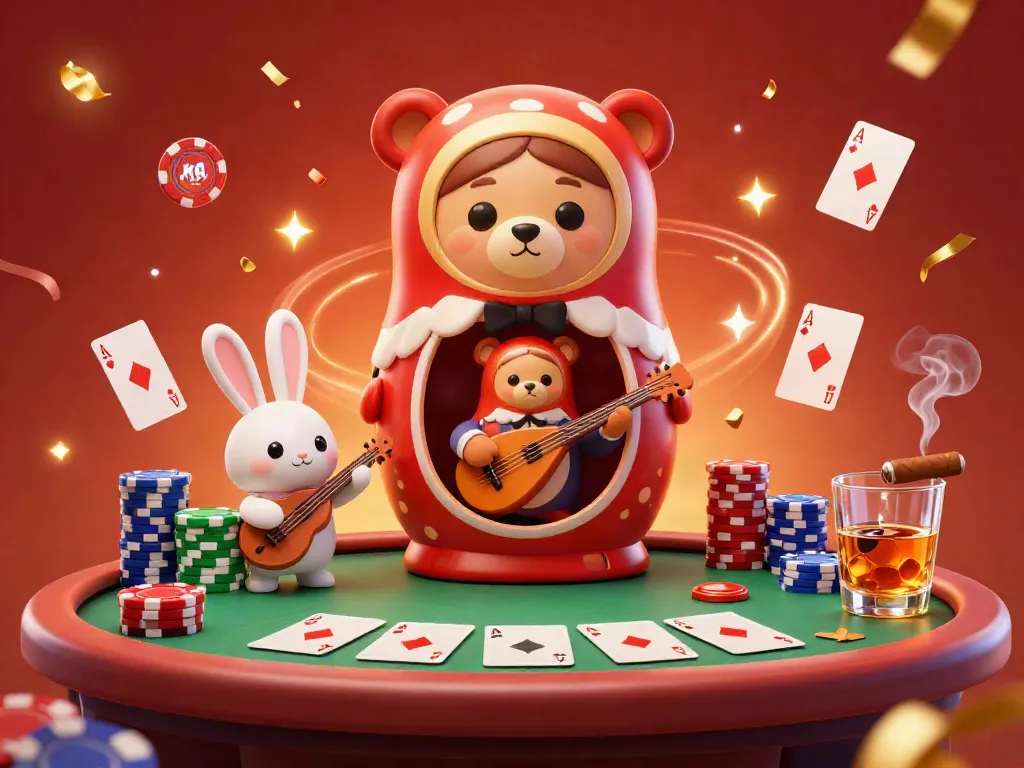 Engage in kqbd poker thrills with animated bears and vibrant casino elements at play.