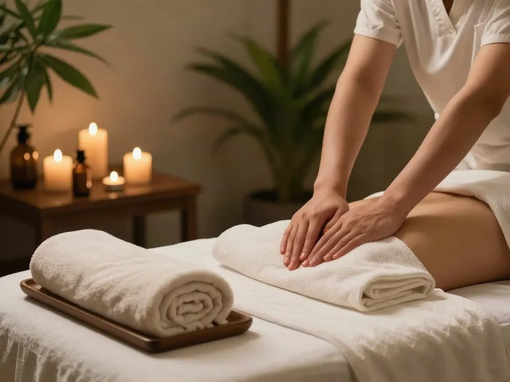 Relaxing massage scene highlighting 안산출장안마 services in a tranquil spa environment.