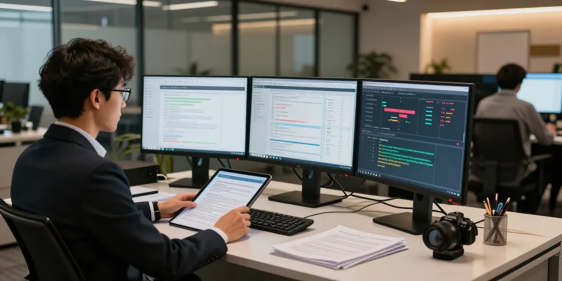 Compliance analyst using document fraud detection technology in a modern office.