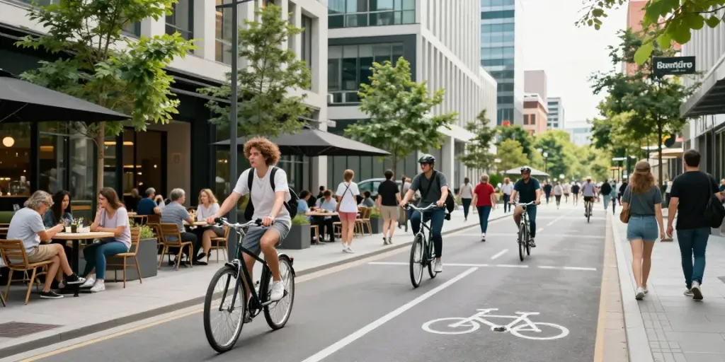 Engaging street scene showcasing urban life and community interaction near streek.ca.