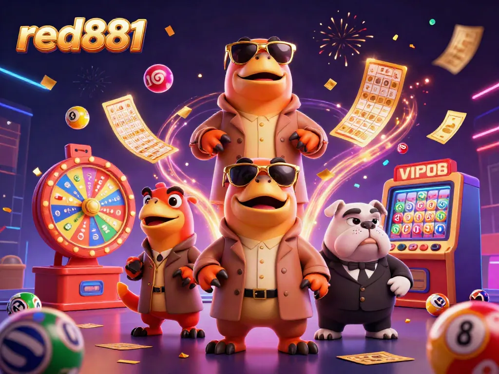red881 raptors enter the VIP lounge of a casino amid colorful lottery elements