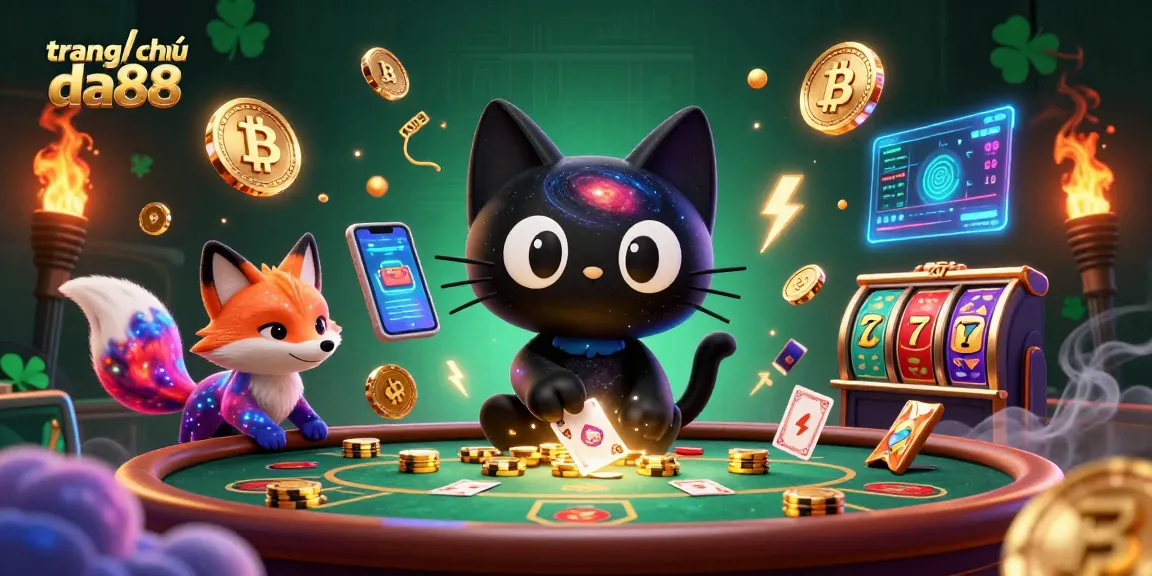 Engage with trang chủ da88 at a cosmic casino, where a black hole cat draws in golden chips.