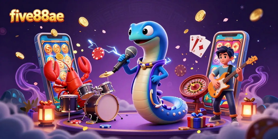 Experience the excitement of five88ae with a vibrant underwater casino scene featuring an electric eel DJ and engaging games.