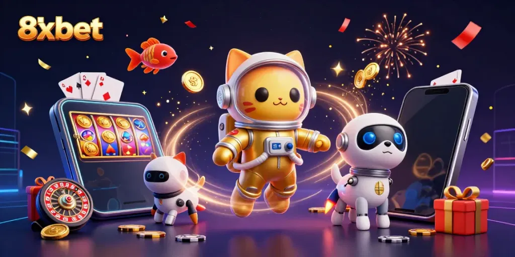 Engage with 8xbet in an exciting 3D online casino adventure with vibrant characters and dynamic gaming elements.