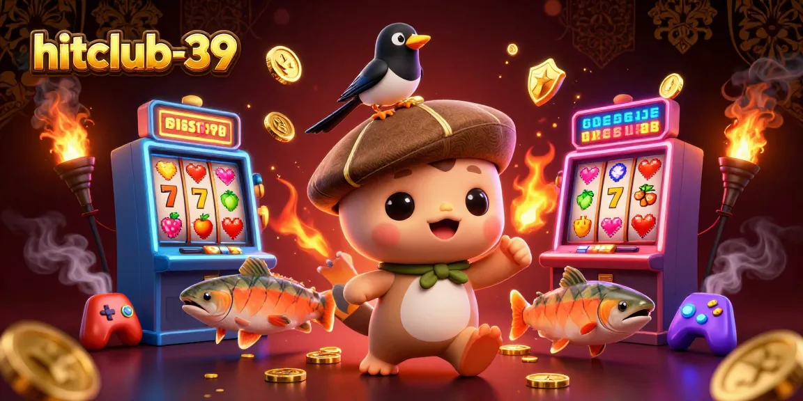 Spin to win with hitclub-39 in a vibrant cartoon casino scene filled with playful characters and slot machines.