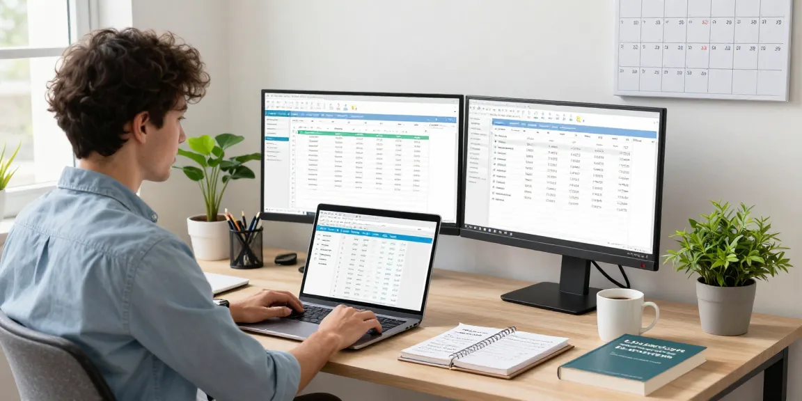 Entrepreneur using accounting software for small business in a modern office setting.