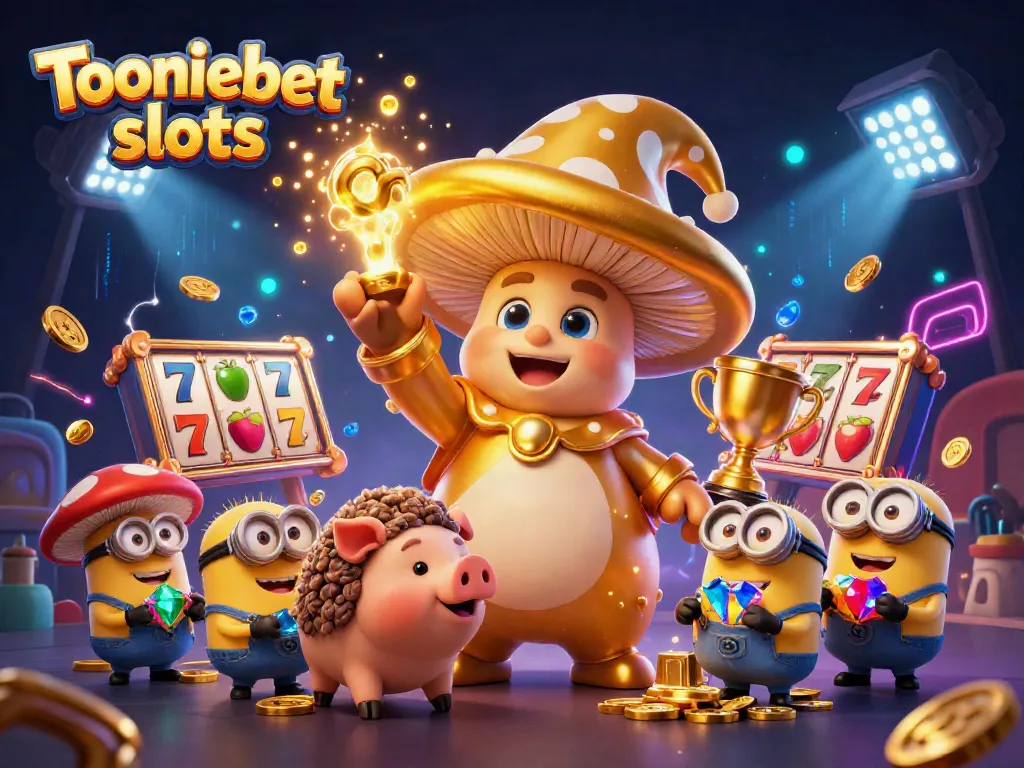 Spin Tooniebet slots with magical characters and vivid casino elements in a vibrant fantasy setting.