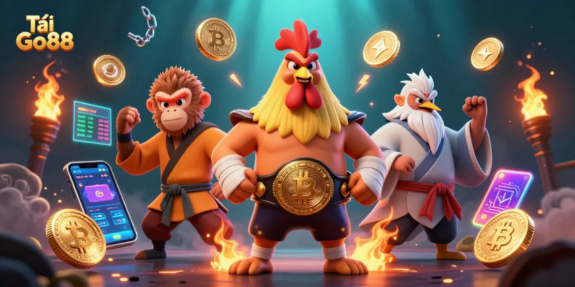 Experience thrilling gameplay with Tải Go88 app showcasing vibrant characters and cryptocurrencies.