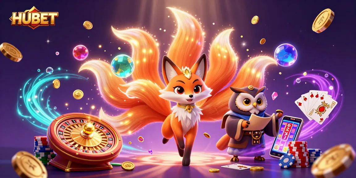 Experience HUBET's magical casino world with dancing spirit orbs and glowing elements.