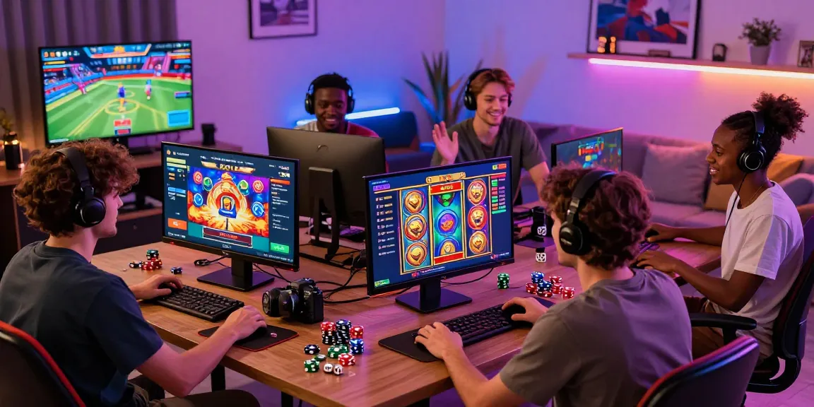 Engaging gaming atmosphere with friends enjoying 79club's diverse online games, including casino and sports betting.