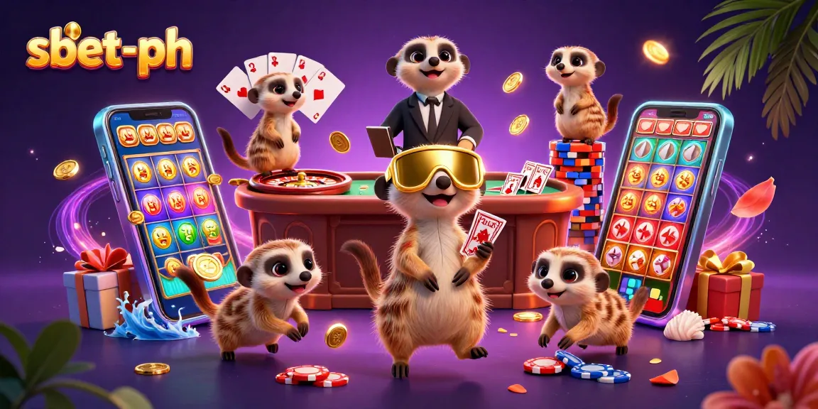 Experience thrilling casino action at sbet-ph with meerkats managing games and vibrant elements.