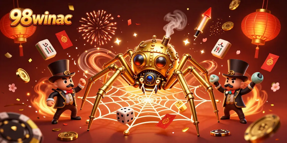 Experience thrilling gaming adventures at 98winac with steampunk elements and festive casino vibes.