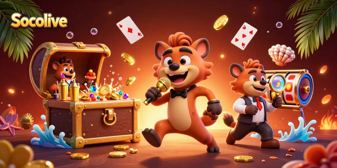 Socolive brings excitement to the casino scene with hyenas running a comedy club filled with vibrant gaming elements.