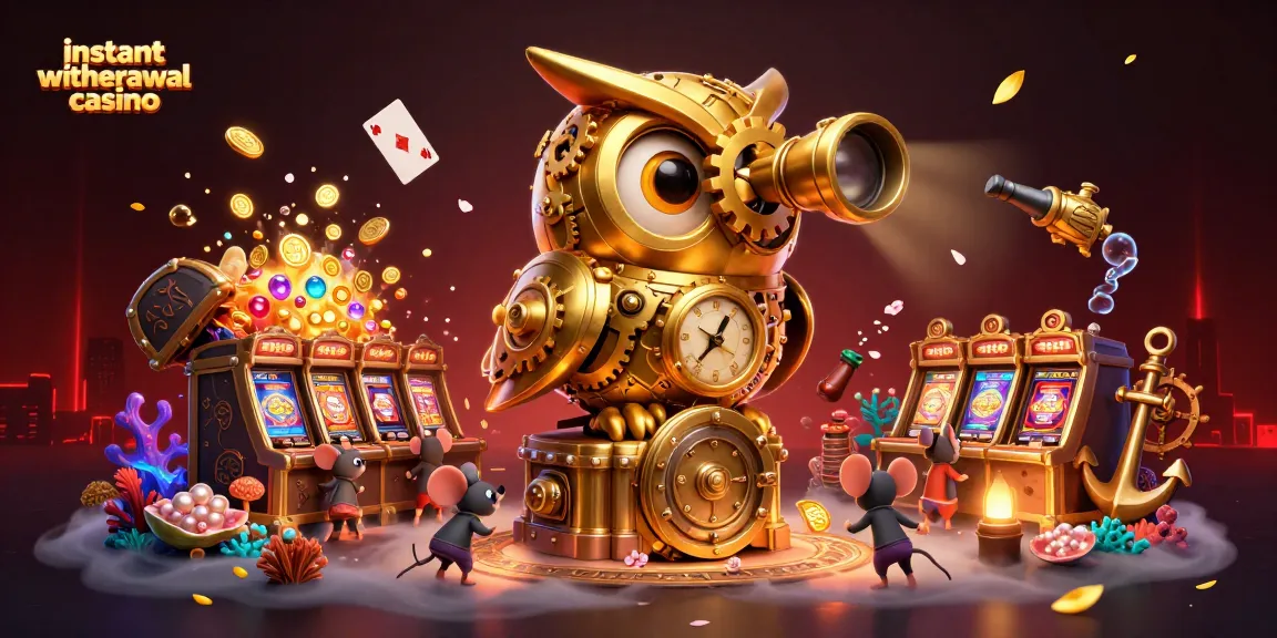 Experience instant withdrawal casino excitement with a clockwork owl and animated mouse patrons.